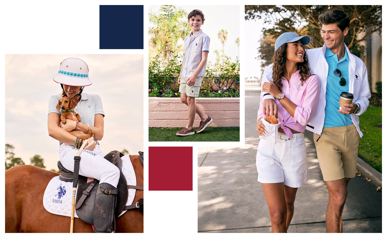 uspolo banners girl with dog on horse, boy and couple